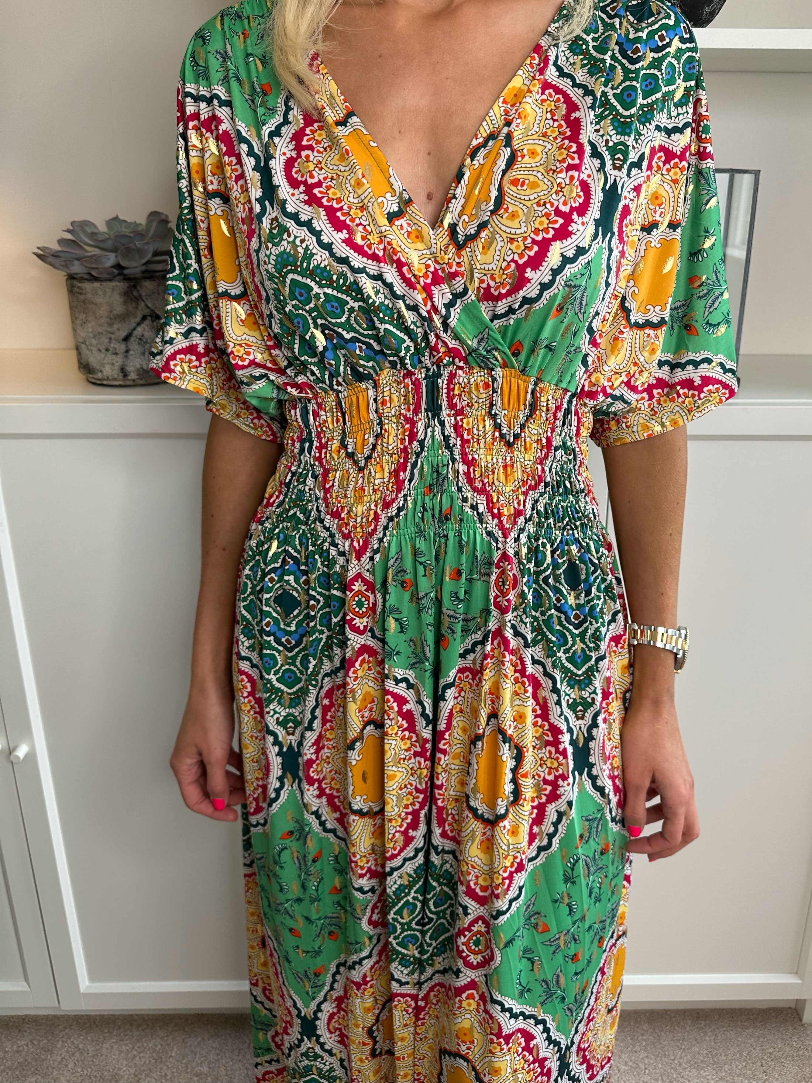 Pams Multi - Lang elastisk kjole i krølfrit stof